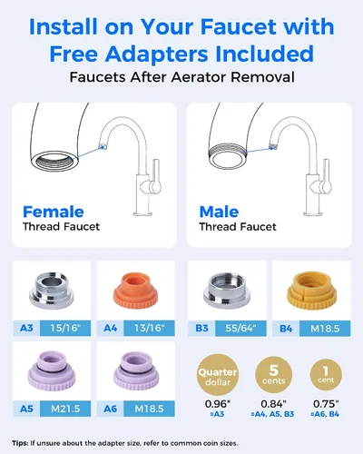Vista 3 de Filtro de agua alcalino Waterdrop para grifo de fregadero, filtro de agua de acero inoxidable para grifo de fregadero, purificador de agua
