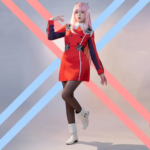 Vista 3 de NSPSTT Zero Two Cosplay Disfraz Darling 002 Cosplay diadema cuernos mujeres uniforme traje
