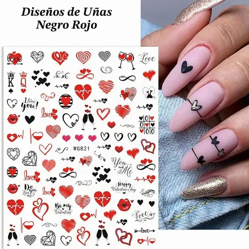 Vista 5 de SINSEN Calcomanías de uñas de corazón, 6 hojas de calcomanías de uñas de corazones para mujeres, calcomanías autoadhesivas 3D para arte de uñas