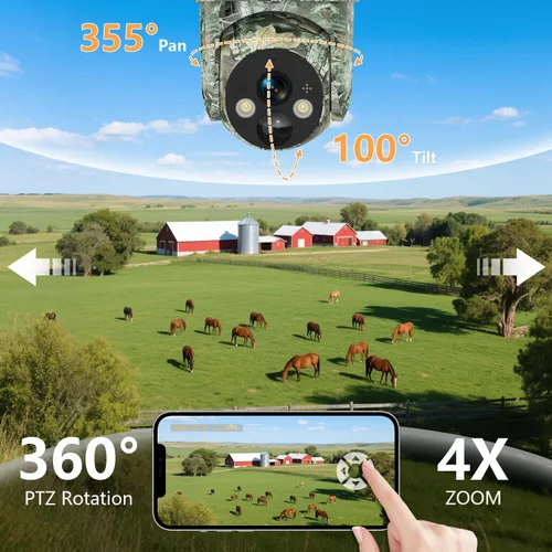 Vista 5 de Cámaras celulares 4G LTE, tarjeta SIM integrada y tarjeta SD, no necesita WiFi cámara de rastreo con vista en vivo 2K 360°, cámara de seguridad