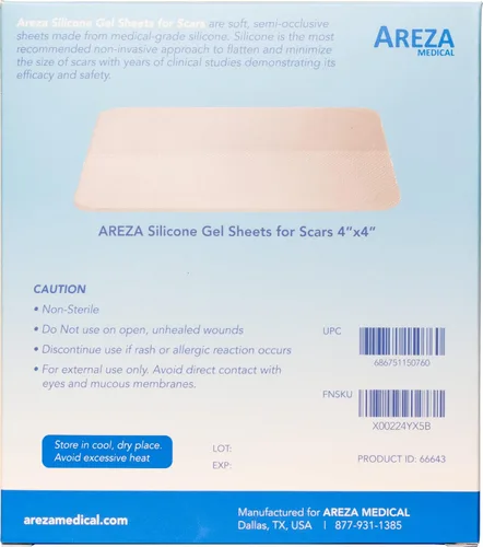 Vista 3 de Areza Medical Areza Medical - Hojas de gel de silicona para cicatrices de 4 x 4 pulgadas, tres hojas por caja; por Areza Medical (paquete de 3)
