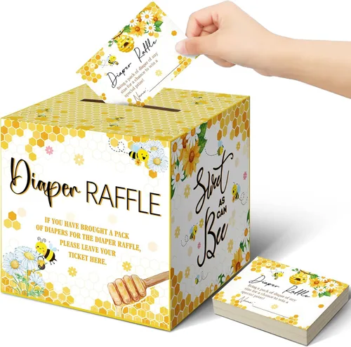Vista 38 de Teling 51 boletos para rifas de pañales con caja de tarjetas, decoración de baby shower, caja de revelación de género para fiesta de rifas