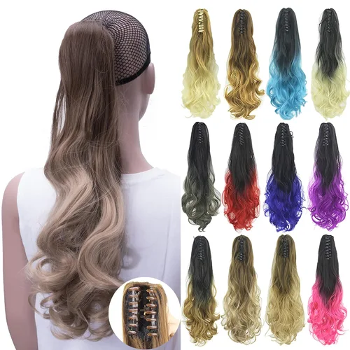 Vista 12 de IMISSU Extensiones de cabello rizado con pinza de color degradado, cola de caballo con clip (rubio degradado)