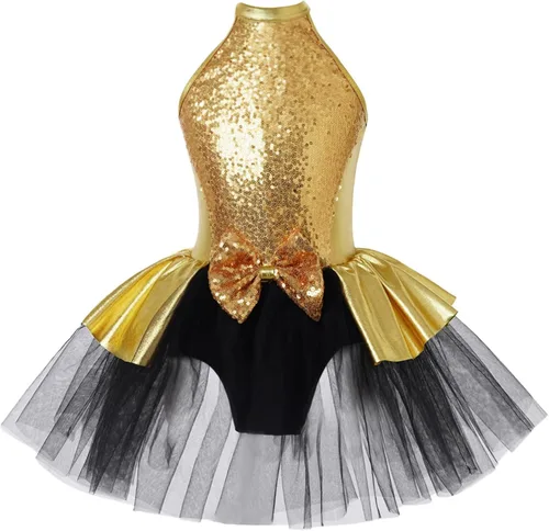 Vista 112 de CHICTRY Vestido tutú de ballet con lentejuelas brillantes para niñas y niñas, moderno disfraz de baile latino de jazz