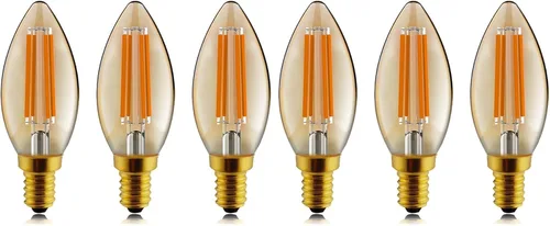 Vista 11 de helloify Bombilla LED Edison B11 regulable vintage, equivalente a 60 W, alto brillo, luz blanca cálida de 2500 K, vidrio ámbar, estilo Ámbar-2500k
