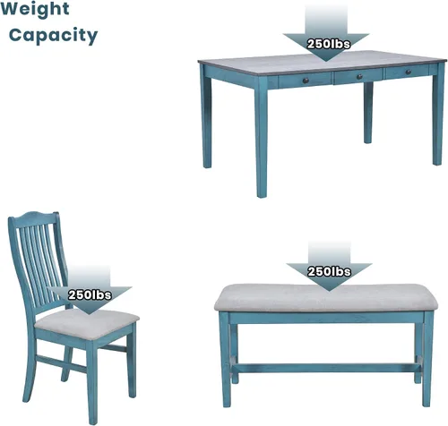 Vista 6 de LUMISOL Juego de mesa de comedor rectangular con cajones de almacenamiento y 4 sillas tapizadas y banco, juego de 6 piezas para comedor, sala