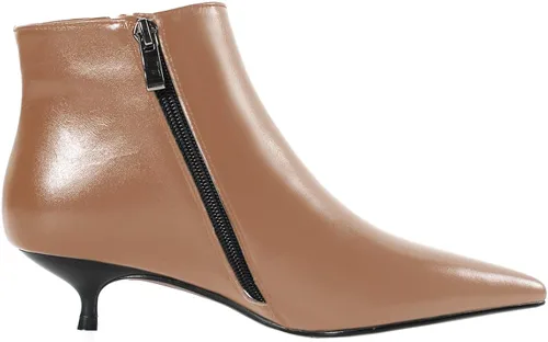 Vista 3 de MERUMOTE Botines de cuero para mujer, zapatos de tacón bajo, botines de invierno con cremallera
