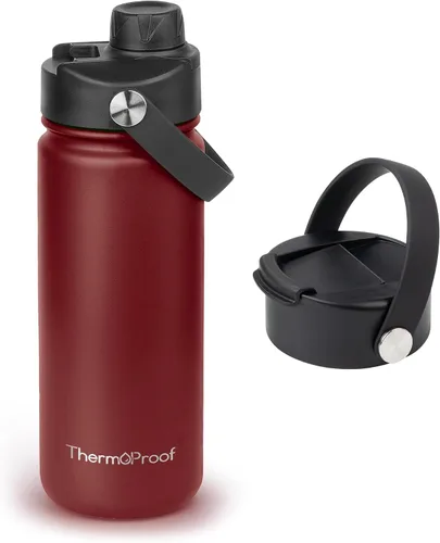 Vista 24 de Botella de agua aislante ThermoProof – Acero inoxidable, boca ancha, tapas abatibles y con boquilla, a prueba de fugas, apta para lavavajillas Ámbar