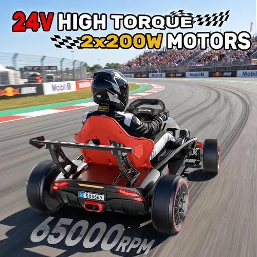 Vista 4 de Go Kart eléctrico de 24 V para niños de 6 a 14 años, motores de 400 W y 9.3 Rojo