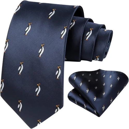 Vista 2 de HISDERN Corbatas para hombre clásicas divertidas de animales y bolsillo cuadrados tejido jacquard novedoso juego de pañuelos para hombre