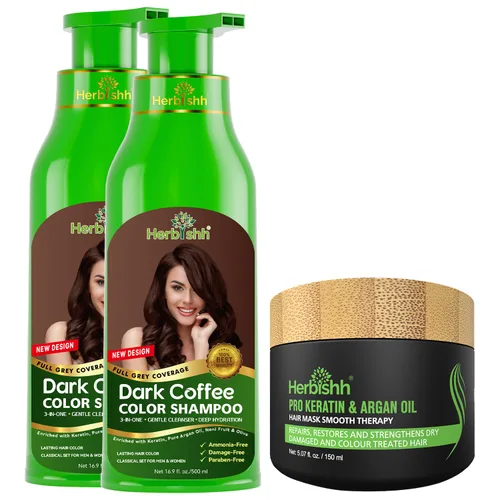 Vista 14 de Paquete combinado – 2 unidades de champú de color de cabello Herbishh + 1 máscara de cabello intenso de argán – Tinte para cabello gris de larga