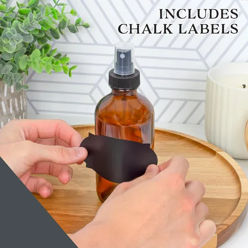 Vista 4 de Cornucopia Brands Botellas de spray de vidrio ámbar de 8 onzas (paquete de 4) Boston Round con atomizador Spritzers para aromaterapia perfume