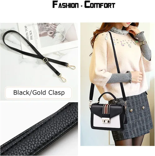 Vista 6 de Black Purse Strap Replacement - Full Grain Microfiber Leather for Small Shoulder Crossbody Bag. 59 Inch Long