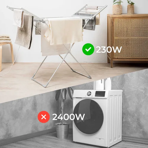 Vista 7 de Tendedero Eléctrico Plegable con Alas, Pantalla Táctil, Temporizador y Control de Temperatura Warmmat InnovaGoods 230 W 20 Barra