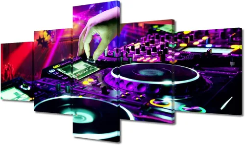 Vista 15 de Lienzo decorativo para pared, diseño de DJ Music Mixes the Track HD impreso en pinturas, 5 piezas de imágenes abstractas para sala de estar, obra