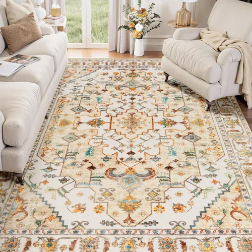 Vista 242 de SERISSA - Tapetes florales vintage, antideslizante, lavable, pequeño, ultrasuave, bohemio, de pelo bajo, para entrada, interiores, habitación