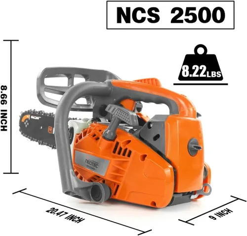 Vista 6 de NEO-TEC Motosierra de gas con mango superior de 12 pulgadas, 25.4 cc, 2 tiempos, portátil, pequeña, motosierra de gasolina, para trepar árboles