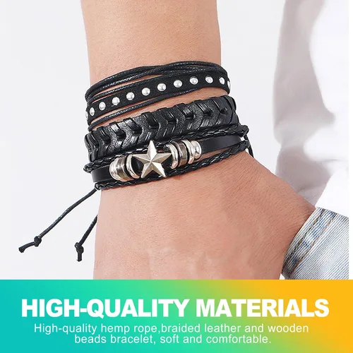 Vista 4 de Paquete de 6 pulseras punk góticas y emo, pulseras ajustables de cuero con tachuelas