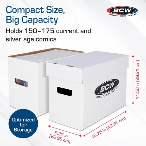 Vista 3 de BCW Caja de almacenamiento de cómics corta, paquete de 2, capacidad para 150-175 cómics actuales/de la era plateada, apilable, duradera, de 200