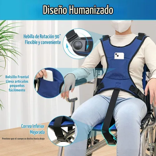 Vista 6 de AOSSA Cinturón de seguridad para silla de ruedas, restricciones de seguridad para ancianos, arnés para silla de ruedas, cinturón de seguridad