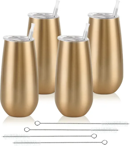 Vista 22 de Paquete de 2 vasos de champán sin tallo, vaso de flauta aislado de 6 onzas, vasos irrompibles de doble aislamiento para amigos, cumpleaños, Navidad
