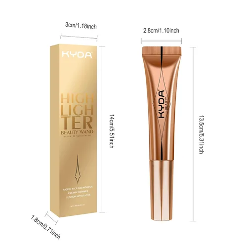 Vista 9 de KYDA Varita iluminadora líquida, iluminador facial brillante para construir, resaltador brillante, bronceador, cobertura suave mezclable con Dorado