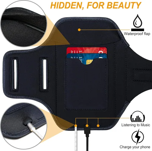 Vista 5 de Brazalete para Galaxy Note 20/10+/9/8, bolsa de ejercicio para correr a prueba de sudor con huella dactilar/soporte para llaves y ranura