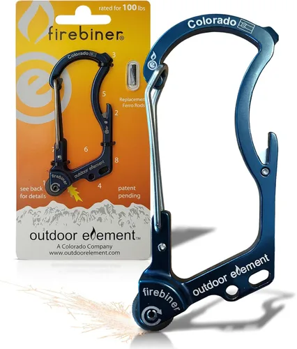Vista 20 de OUTDOOR ELEMENT Firebiner Custom Engraved 6-in-1 Fire Starter Carabiner Multitool – Survival Gear EDC Keychain with Utility Blade, Bottle Opener