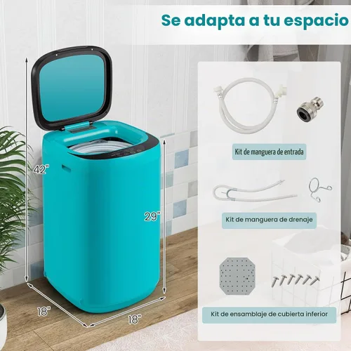 Vista 8 de COSTWAY Lavadora portátil de 7.7 libras, máquina de lavandería completamente automática de 0.78 pies cúbicos con 10 programas preestablecidos, 3 Azul