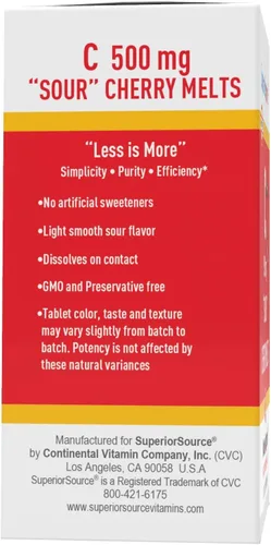 Vista 9 de Superior Source Vitamina C 500 mg MicroLignual Tablets – Tamponado VIT C Sour Cherry Melts – Potenciador del sistema inmunológico, vitaminas