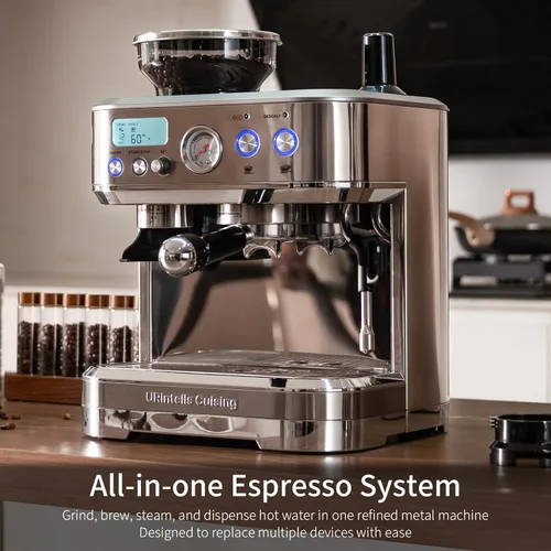 Vista 12 de URintells Cuising Máquina de café expreso con molinillo, cafetera todo en uno con control de temperatura PID y bomba italiana ULKA de 15 bares