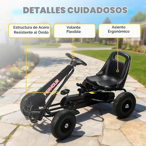 Vista 6 de Qaba Go Kart - Pedal de 4 ruedas para niños, asiento ajustable para niños Negro