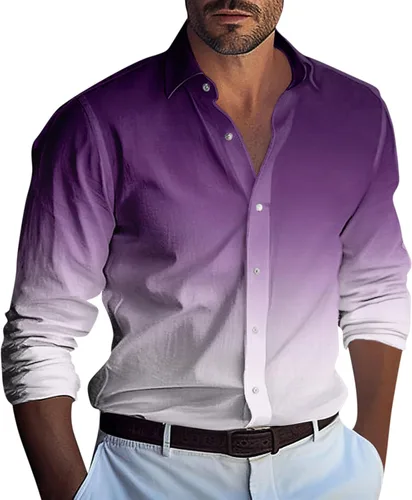 Vista 6 de Ymosrh Camisas de manga larga para hombre, color degradado, con botones, casual, formal, para boda, graduación, tallas M-3XL