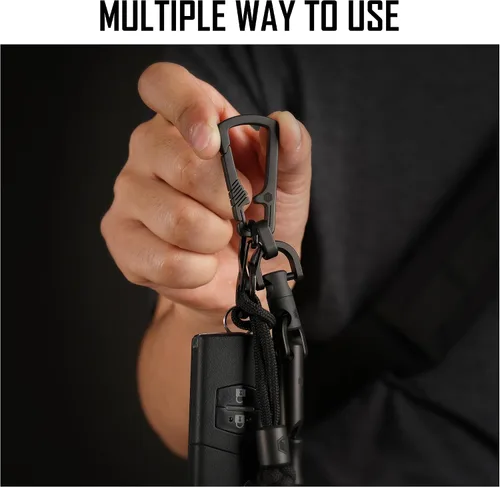Vista 3 de KeyUnity KM16BK Titanium EDC Mosquetón Llavero Clip con Anillo D, Herramienta de Escritura KP00BK Bolt Action y Anillo Giratorio KA15BK