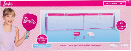Vista 6 de Barbie Juego de pickleball para niños, incluye 2 paletas, 1 pelota y red, juego de pickleball portátil para exteriores/interiores para niñas, patio
