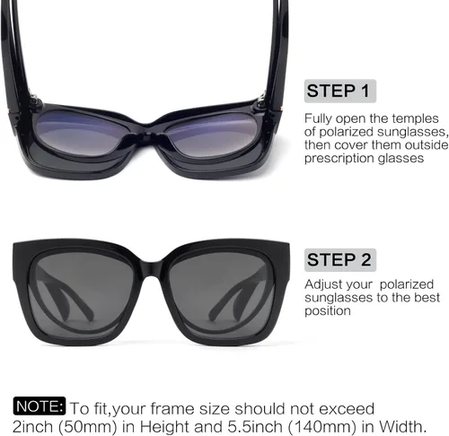 Vista 5 de Face Shadow Gafas de sol polarizadas para mujer, ajuste sobre lentes, gafas de sol cuadradas con protección UV, ligeras