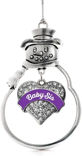 Vista 99 de Inspired Silver - Big Sis - Adorno de Navidad plateado - Adorno de árbol de Navidad con dije de corazón con circonita cúbica - Decoración colgante