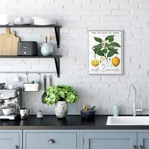 Vista 2 de Stupell Industries Life Gives Lemons Quote Country Fruit Anatomy, diseño de arte de pared enmarcado en gris con letras y líneas, 16 x 20 pulgadas