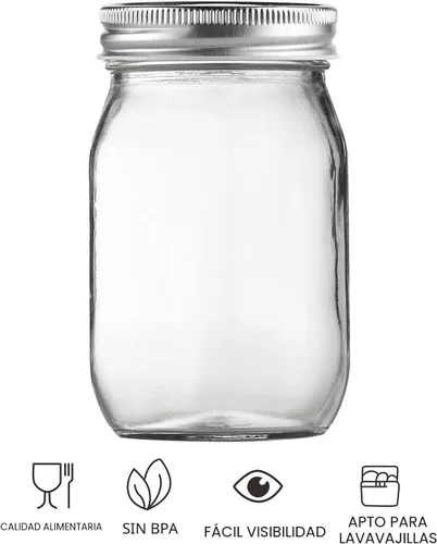 Vista 4 de BEWAVE Frascos de vidrio Mason, frascos de vidrio transparentes de 16 oz con tapas para sellar, frascos de boca normal para enlatado de alimentos