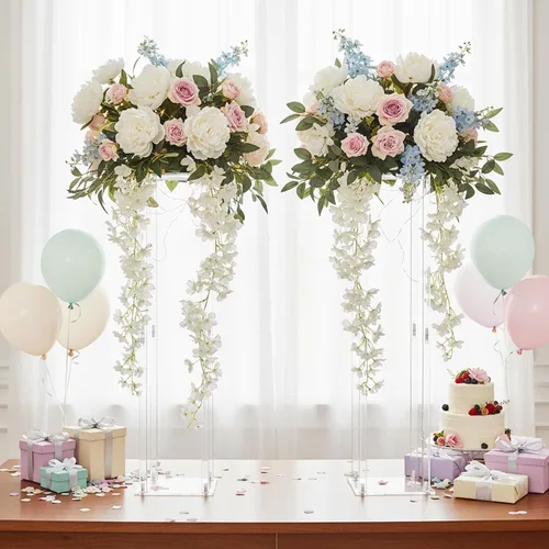 Vista 6 de LoveCat 2 jarrones de acrílico transparente de 31.5 pulgadas, soporte de flores de boda, centro de mesa, arreglo de sitio de boda, mesa de fiesta