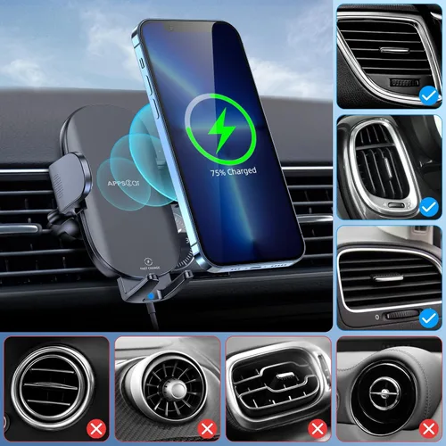 Vista 6 de APPS2Car Cargador inalámbrico de coche de 15 W de carga rápida para coche, cargador de coche inalámbrico para salpicadero, parabrisas, ventilación
