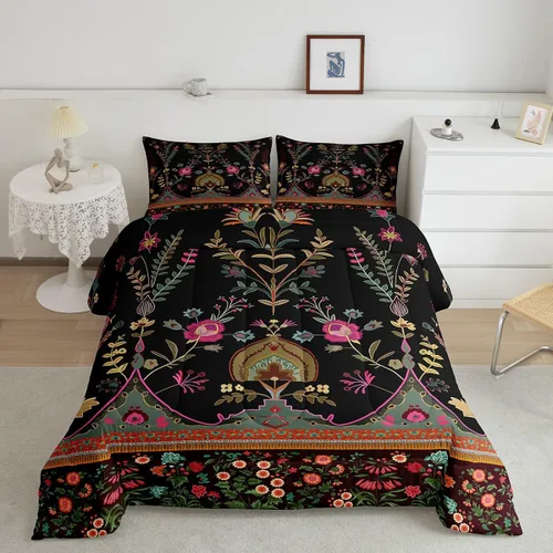 Vista 42 de Erosebridal Juego de ropa de cama damascada gótica para adultos, juego de edredón victoriano antiguo, edredón floral vintage gótico con diseño