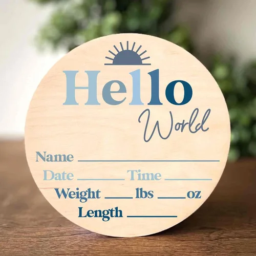 Vista 5 de Letrero de recién nacido "Hello World" - Placa de anuncio de nacimiento con nombre de bebé para hospital - Accesorio para fotos - Decoración