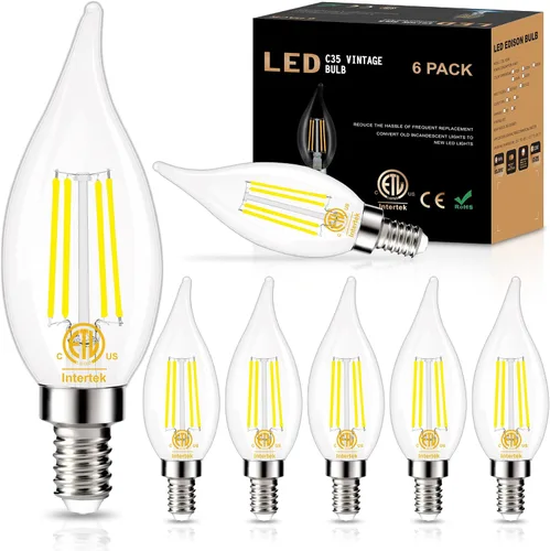 Vista 11 de GOLSPARK E12 Chandelier LED Light Bulbs 60W Equivalent 2700K Warm White Type B, B11 550LM, 120V, CRI85+, Dimmable, Vintage Filament Flame Tip