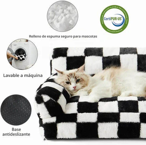 Vista 4 de BFPETHOME Sofá cama para gatos y perros, sofá para mascotas pequeñas, bonito sofá para gatos, cama para perros a cuadros con funda lavable