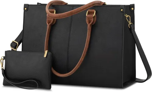 Vista 14 de LOVEVOOK - Bolsa de mano para laptop para mujer, bolsa de trabajo profesional de 15.6 pulgadas con embrague a juego, bolsa de cuero vintage