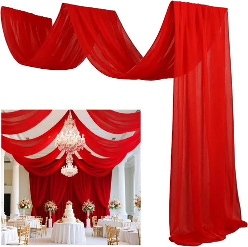 Vista 15 de FUHSY Cortinas de techo para arco de boda, tela drapeada, tela de gasa, cortinas de gasa burdeos para telón de fondo, 5 x 20 pies, 2 paneles
