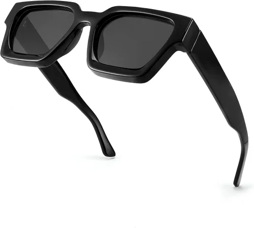 Vista 3 de YuJian Gafas de sol cuadradas para mujeres y hombres, marco grueso retro, diseño simple, a la moda, rectangular, sombras YJ3093