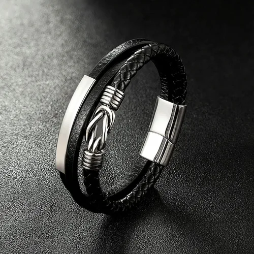 Vista 5 de Pulsera de cuero trenzado con texto en inglés To My SonTo My Grandson, pulsera inspiradora de acero inoxidable para hombre, regalos para hijo