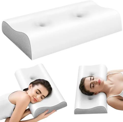 Vista 9 de Almohada cervical para aliviar el dolor de cuello – Almohada de contorno de espuma viscoelástica para dormir, almohada de cuello de doble zona